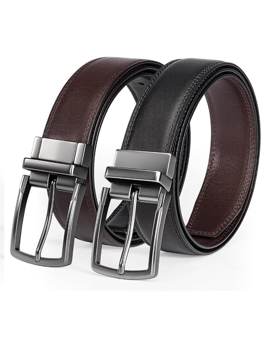 Stylish Men's Reversible Dress Belt - Full Grain Leather, 1 3/8" Width, Swivel